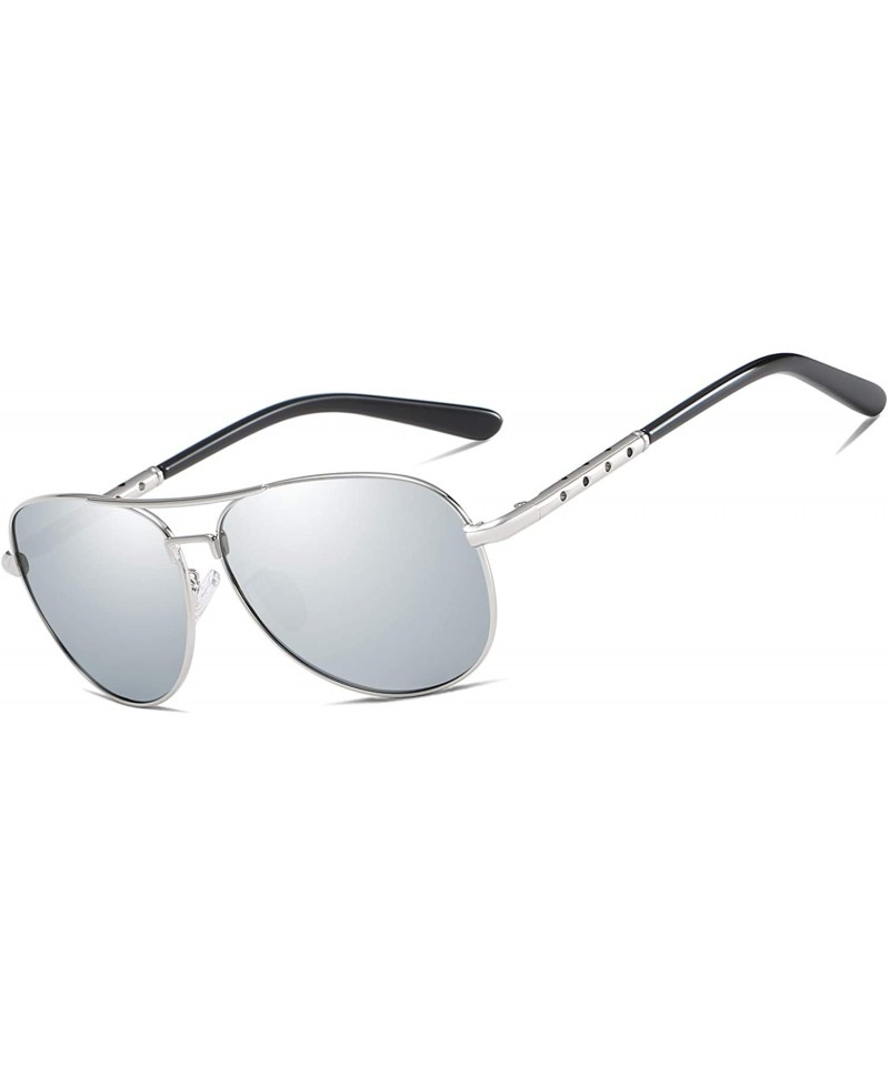 Aviator Polarized Aviators Sunglasses for Men Women Male Sun Glasses Uv Protection - Silver Silver - C4194W82T4Q $15.14