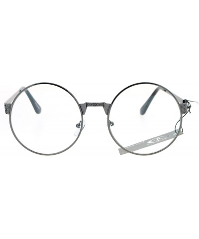 Round Victorian Medieval Engraving Metal Round Circle Flat Lens Eye Glasses - Gunmetal - CS12O2VTH68 $11.45