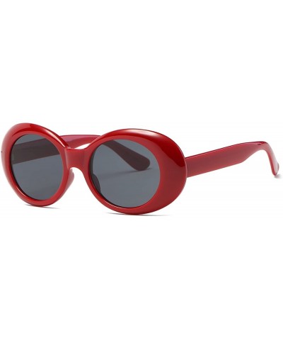 Round Clout Goggles Sunglasses Women Kurt Cobain Oval Frame Sun Glasses K0567 - Red&black - CU188YCISQ3 $17.31