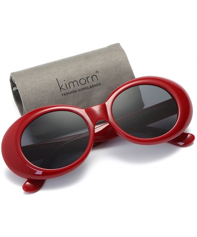 Round Clout Goggles Sunglasses Women Kurt Cobain Oval Frame Sun Glasses K0567 - Red&black - CU188YCISQ3 $10.79