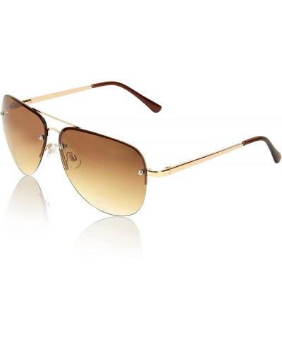Oversized Aviator Sunglasses For Women And Men Big Half Rimmed Glasses UV400 - 1 Copper Frame - Gradient Brown Lens - CQ18I62...