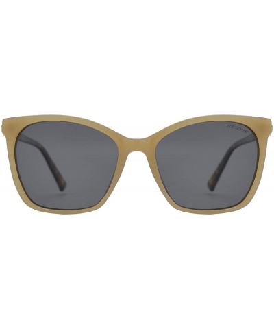 Cat Eye Womens Polarized Square Cat Eye Sunglasses with Rhinestone Anti Glare UV Protection - Beige Tortoise + Smoke - CS195C...