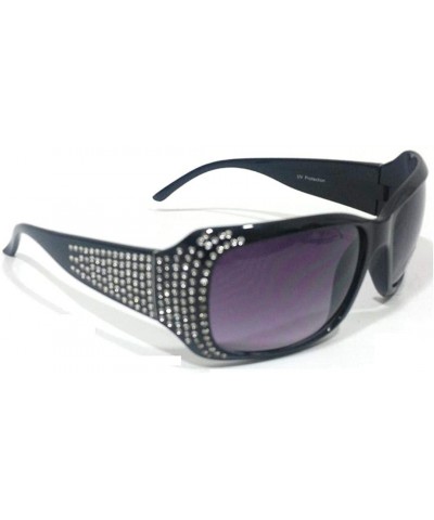 Rectangular Painted Bling Womens Fashion Ladies Sunglasses - Black 1 - C318IMH4YU4 $22.93