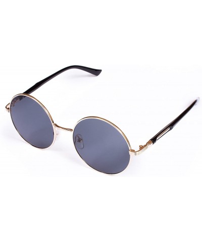 Round Sunglasses Round - Black Retro Classic Style Eyewear Gold Metal Frame - CD180OE3X7T $26.81