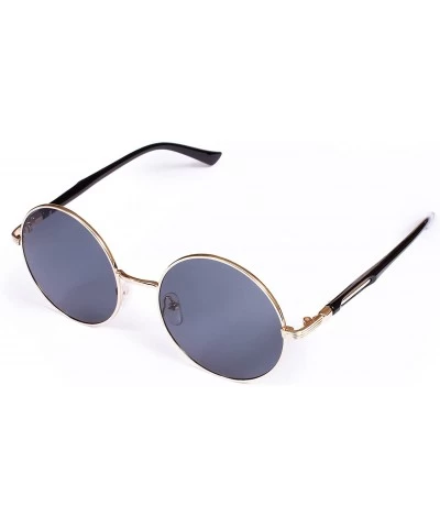 Round Sunglasses Round - Black Retro Classic Style Eyewear Gold Metal Frame - CD180OE3X7T $50.36