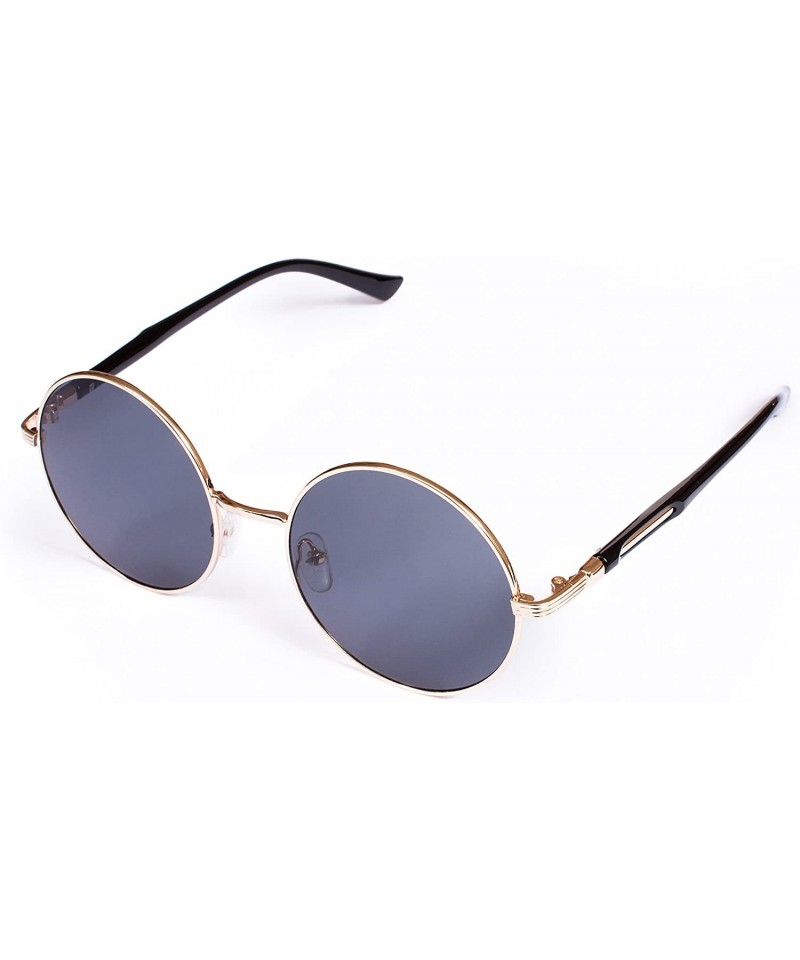 Round Sunglasses Round - Black Retro Classic Style Eyewear Gold Metal Frame - CD180OE3X7T $26.81