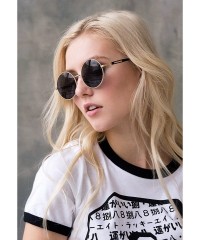 Round Sunglasses Round - Black Retro Classic Style Eyewear Gold Metal Frame - CD180OE3X7T $26.81