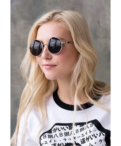 Round Sunglasses Round - Black Retro Classic Style Eyewear Gold Metal Frame - CD180OE3X7T $26.81