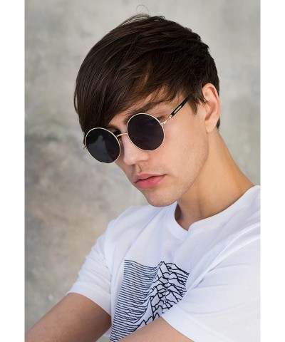 Round Sunglasses Round - Black Retro Classic Style Eyewear Gold Metal Frame - CD180OE3X7T $26.81