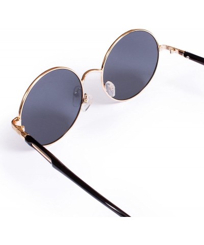 Round Sunglasses Round - Black Retro Classic Style Eyewear Gold Metal Frame - CD180OE3X7T $26.81