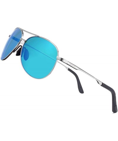 Aviator Men Aviator Sunglasses Women Polarized Lens UV 400 Protection - Blue Lens/Silver Frame - CB18HMNN04W $12.47