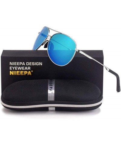 Aviator Men Aviator Sunglasses Women Polarized Lens UV 400 Protection - Blue Lens/Silver Frame - CB18HMNN04W $12.47