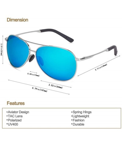 Aviator Men Aviator Sunglasses Women Polarized Lens UV 400 Protection - Blue Lens/Silver Frame - CB18HMNN04W $12.47