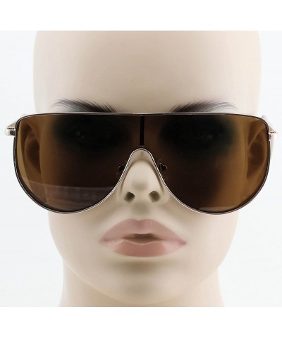 Oversized XL Vintage Retro Metal Flat Top Aviator Round Oversized Mens Womens Sunglasses - Gold / Brown - C1183CQ2IUA $9.52