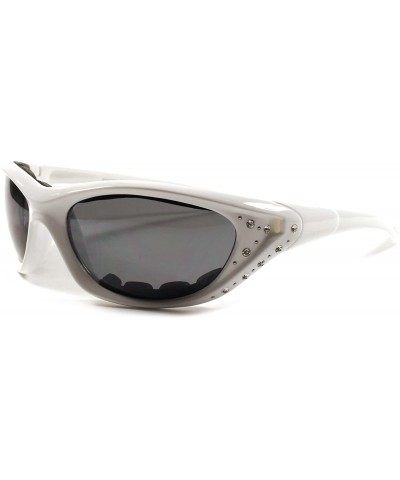 Wrap Stylish Rhinestone Motorcycle Foam Padded Womens Biker Sunglasses - White / Black - CK18ECG2OKY $23.57