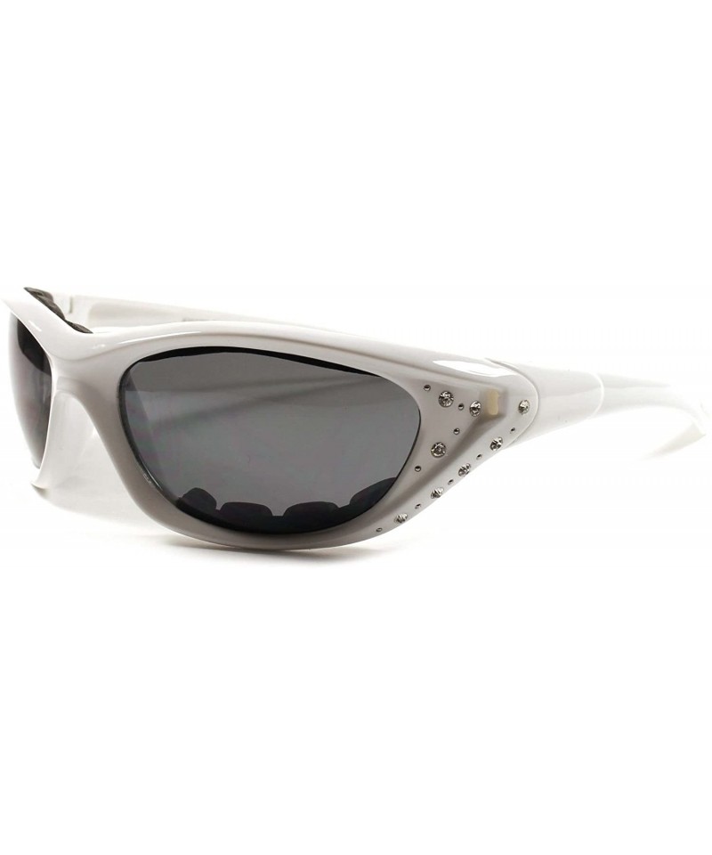 Wrap Stylish Rhinestone Motorcycle Foam Padded Womens Biker Sunglasses - White / Black - CK18ECG2OKY $10.85