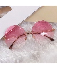 Round RimlRound Sunglasses Women Flower Gradient Sun Glasses Female Metal Frame Shades Eyewear UV400 - Pink Blue - CG199C4U89...