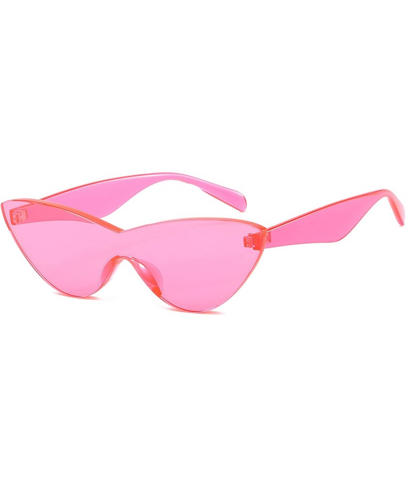 Cat Eye Colorful One Piece Rimless Transparent Cat Eye Sunglasses for Women Tinted Candy Colored Glasses - Pink - CZ18EYL3ZKY...