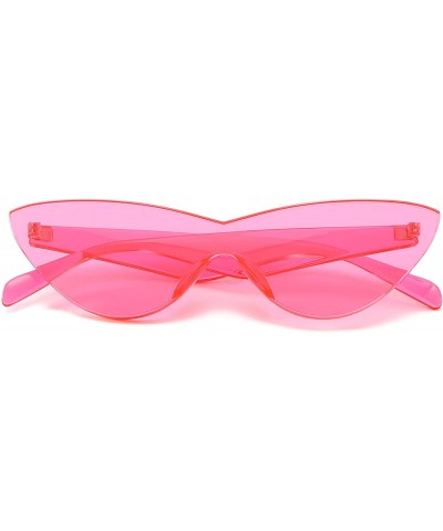 Cat Eye Colorful One Piece Rimless Transparent Cat Eye Sunglasses for Women Tinted Candy Colored Glasses - Pink - CZ18EYL3ZKY...