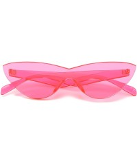 Cat Eye Colorful One Piece Rimless Transparent Cat Eye Sunglasses for Women Tinted Candy Colored Glasses - Pink - CZ18EYL3ZKY...