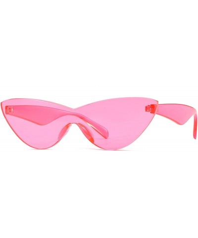 Cat Eye Colorful One Piece Rimless Transparent Cat Eye Sunglasses for Women Tinted Candy Colored Glasses - Pink - CZ18EYL3ZKY...