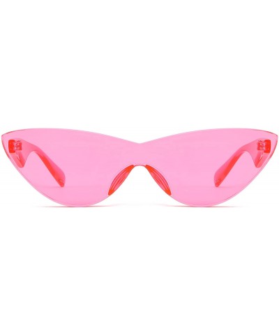 Cat Eye Colorful One Piece Rimless Transparent Cat Eye Sunglasses for Women Tinted Candy Colored Glasses - Pink - CZ18EYL3ZKY...