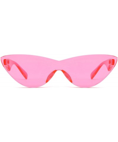 Cat Eye Colorful One Piece Rimless Transparent Cat Eye Sunglasses for Women Tinted Candy Colored Glasses - Pink - CZ18EYL3ZKY...