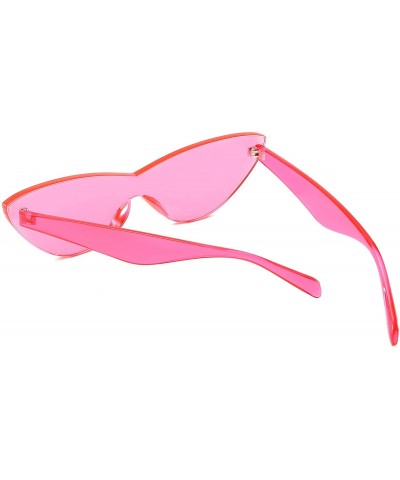 Cat Eye Colorful One Piece Rimless Transparent Cat Eye Sunglasses for Women Tinted Candy Colored Glasses - Pink - CZ18EYL3ZKY...
