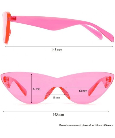 Cat Eye Colorful One Piece Rimless Transparent Cat Eye Sunglasses for Women Tinted Candy Colored Glasses - Pink - CZ18EYL3ZKY...