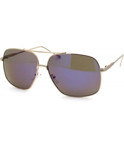 Rectangular Air Force Mirrored Mens Metal Large Rectangular Pilot Sunglasses - Gold Blue - CI12O4X6S1M $23.10