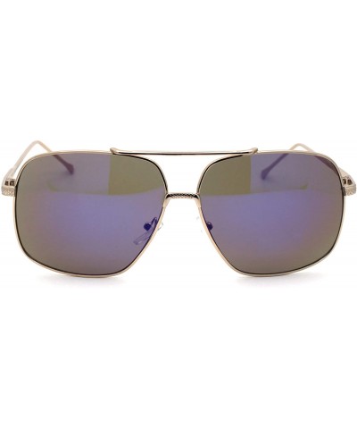 Rectangular Air Force Mirrored Mens Metal Large Rectangular Pilot Sunglasses - Gold Blue - CI12O4X6S1M $9.99