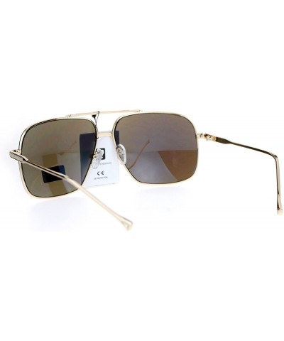 Rectangular Air Force Mirrored Mens Metal Large Rectangular Pilot Sunglasses - Gold Blue - CI12O4X6S1M $9.99