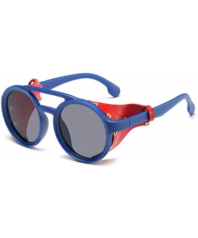 Shield Fashion Vintage Round Sunglasses Leather Side Shield Brand Design Sun Glasses - 1 - C618QAD0SL4 $28.71