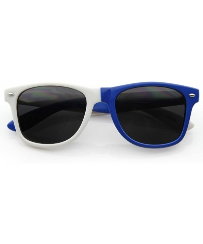 Sport Half & Half Color Combo Horn Rimmed Sunglasses Team Sports Fanatic Sunglasses (White-Blue Smoke Lens) - CG11988CJUV $10.87