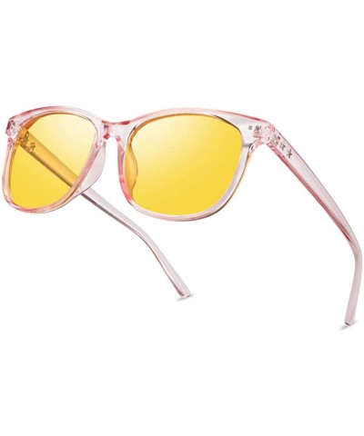 Square Night Vision Driving Glasses Polarized Anti-glare Clear Sun Glasses Men & Women Fashion - Pink - C518A8NK98W $32.16