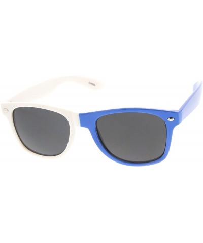 Sport Half & Half Color Combo Horn Rimmed Sunglasses Team Sports Fanatic Sunglasses (White-Blue Smoke Lens) - CG11988CJUV $17.63
