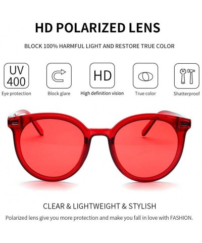 Goggle Round Sunglasses For Women Polarized Oversized Vintage Retro Fashion Shades - Red Frame Clear Tinted Red Lens - CM18QQ...
