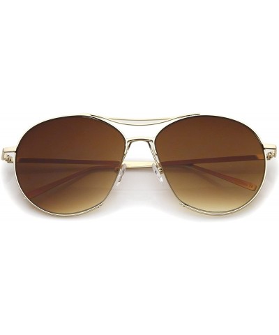 Oversized Oversized Metal Frame Brow Bar Semi-Rimless Gradient Flat Lens Aviator Sunglasses 60mm - Gold / Amber - CZ12MAUIOFU...