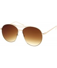 Oversized Oversized Metal Frame Brow Bar Semi-Rimless Gradient Flat Lens Aviator Sunglasses 60mm - Gold / Amber - CZ12MAUIOFU...