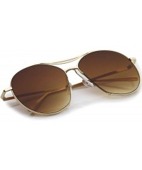 Oversized Oversized Metal Frame Brow Bar Semi-Rimless Gradient Flat Lens Aviator Sunglasses 60mm - Gold / Amber - CZ12MAUIOFU...