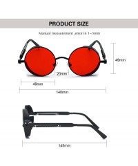 Round Retro Gothic Steampunk Sunglasses for Women Men Round Lens Metal Frame - 2pack Black Grey & Black Red - CX18YKN6RGD $18.44