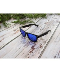 Square Wood Sunglasses for Men and Women - Wayfarer Style Wooden Polarized Sunglasses - Blue - C618WROTA7X $24.43