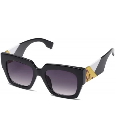 Sport Thick Oversized Square Sunglasses for Women Vintage Shades IMAGINE SJ2122 - C1 Black Frame/Gradient Grey Lenses - CU198...
