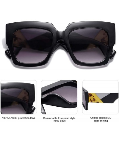 Sport Thick Oversized Square Sunglasses for Women Vintage Shades IMAGINE SJ2122 - C1 Black Frame/Gradient Grey Lenses - CU198...