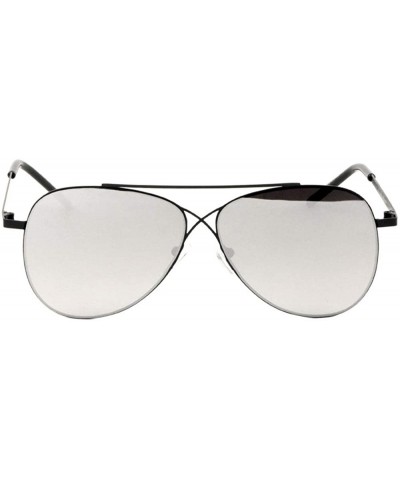 Aviator Rimless Round Aviator Crossed Bridge Color Mirror Sunglasses - Silver - CC197N4T8IR $12.66