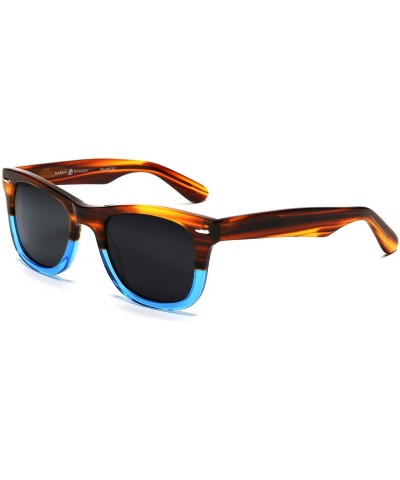 Square Polarized Horned Rim Verona Sunglasses - Clear Blue - CR12DVPOYT5 $61.86