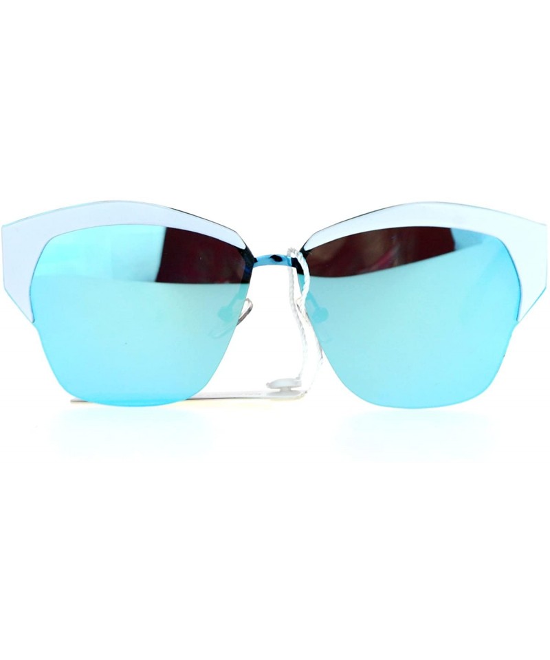 Wayfarer Mirrored Lens Futuristic Octagon Half Rim Cat Eye Sunglasses - White Blue - CP1208IO5ZB $15.06