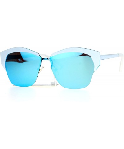 Wayfarer Mirrored Lens Futuristic Octagon Half Rim Cat Eye Sunglasses - White Blue - CP1208IO5ZB $15.06