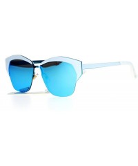 Wayfarer Mirrored Lens Futuristic Octagon Half Rim Cat Eye Sunglasses - White Blue - CP1208IO5ZB $15.06