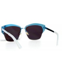 Wayfarer Mirrored Lens Futuristic Octagon Half Rim Cat Eye Sunglasses - White Blue - CP1208IO5ZB $15.06